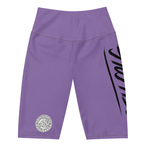 Chingon Classic Black Script Ladies Biker Shorts- Purple