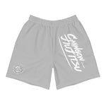 Chingon Classic White Script Men Athletic Shorts- Grey