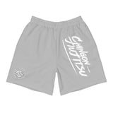 Chingon Classic White Script Men Athletic Shorts- Grey