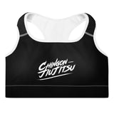 Chingon Classic White Script Padded Sports Bra