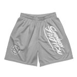 Chingon Classic White Script Mesh Shorts- Grey