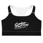 Chingon Classic White Script Sujetador deportivo para mujer