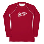 Chingon Classic White Script Ladies Rash Guard- Red